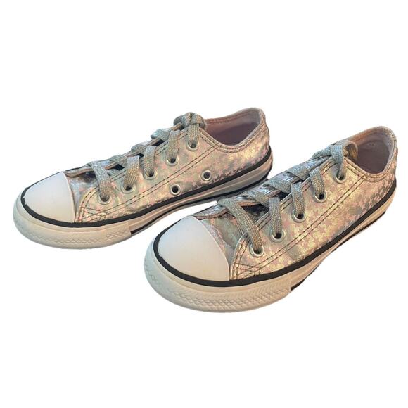 Converse All Star Girls Silver With Pink Stars Size 11 - Picture 1 of 10